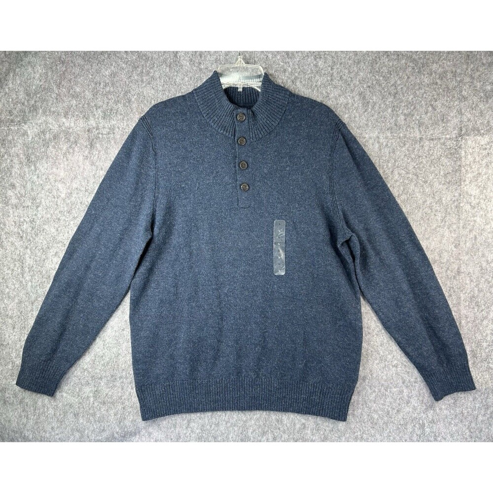 GAP Sweater Men's Large Navy Blue 1/4 Button Mock Neck Outerwear Soft Pullover